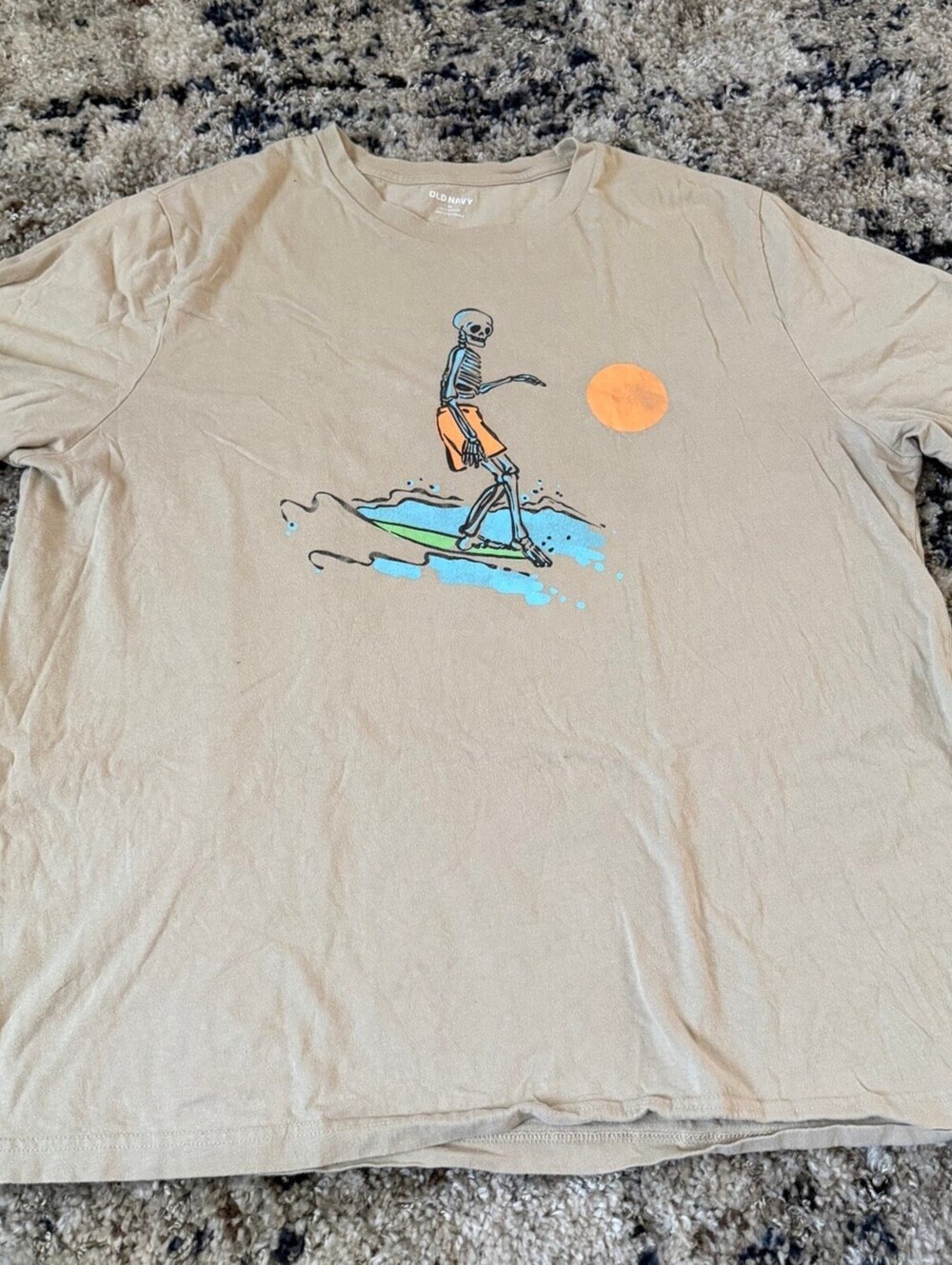 Old Navy Skeleton Surfer Graphic Tee XL Tan